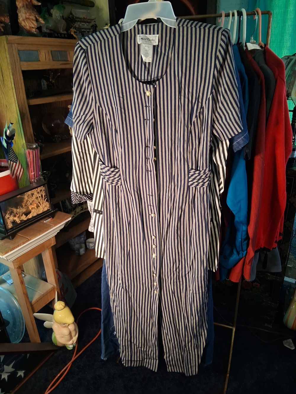 Striped Asymmetrical Button-Front Dress in Navy & White
